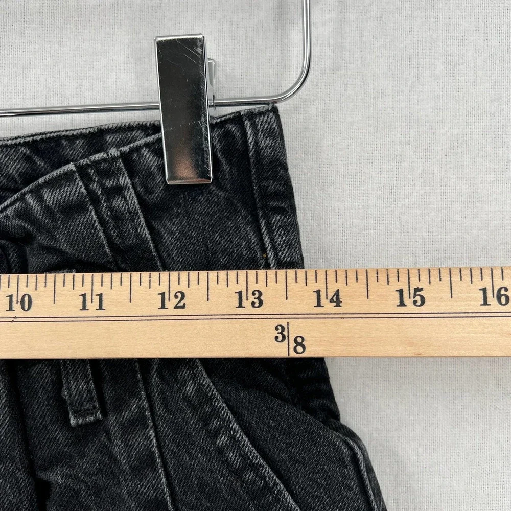 ABERCROMBIE & FITCH Mom Jeans Womens 27 4 Black High Rise Paperbag Tapered Raw - Picture 11 of 14